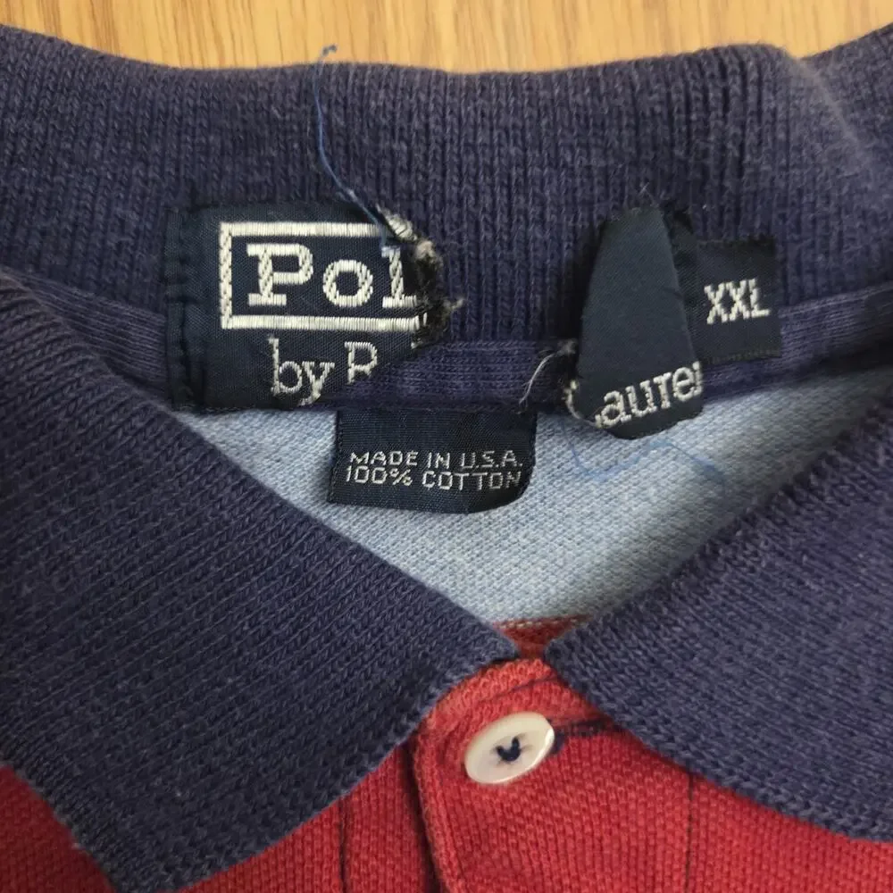 VINTAGE Polo Ralph Lauren Shirt Men 2XL Blue White Red READ 90s Y2K